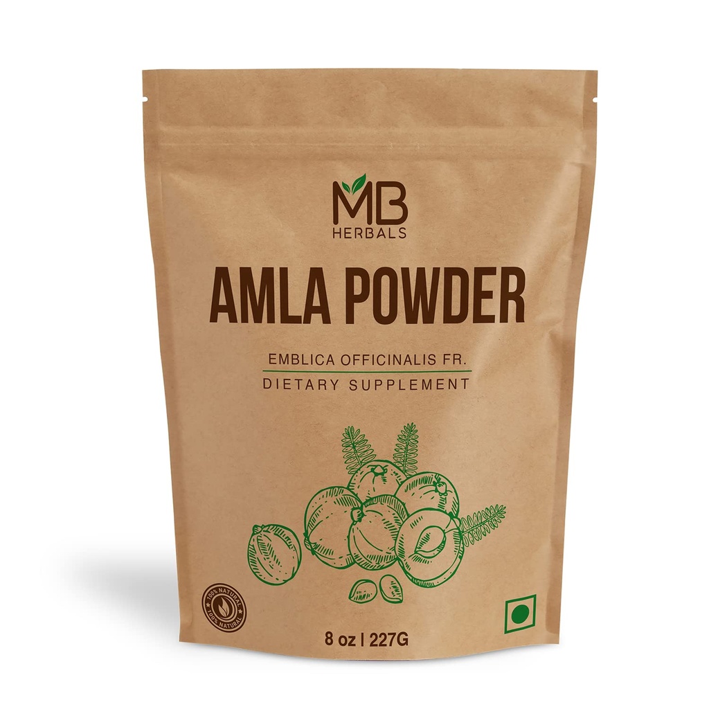 MB Herbals De-Seeded Amla Powder – 8 oz / ½ LB (227g) | Pure Amalaki Powder from Amla Berries Pulp | Seed-Free & Natural
