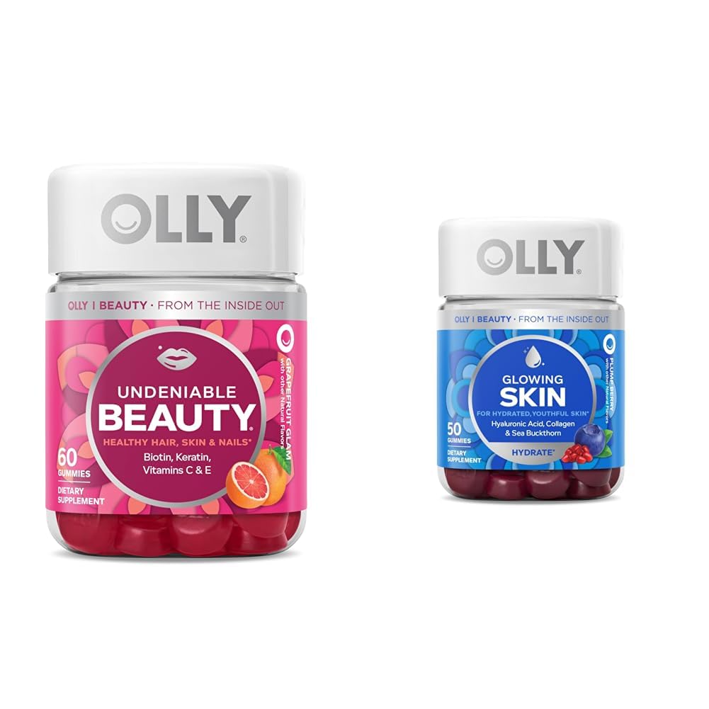 OLLY Undeniable Beauty Gummy 60ct Grapefruit & Glowing Skin Gummy 50ct Plump Berry - Biotin, Keratin, Vitamin C, Hyaluronic Acid & Collagen Peptides