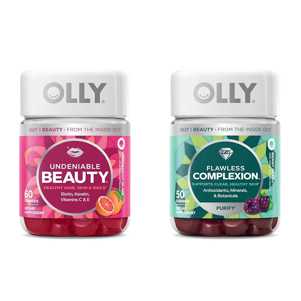 OLLY Undeniable Beauty Gummy & Flawless Complexion Gummy, Clear and Healthy Skin Support, Vitamins E, A, Zinc, Chewable Supplement, Berry - 50 Count (Pack of 1)