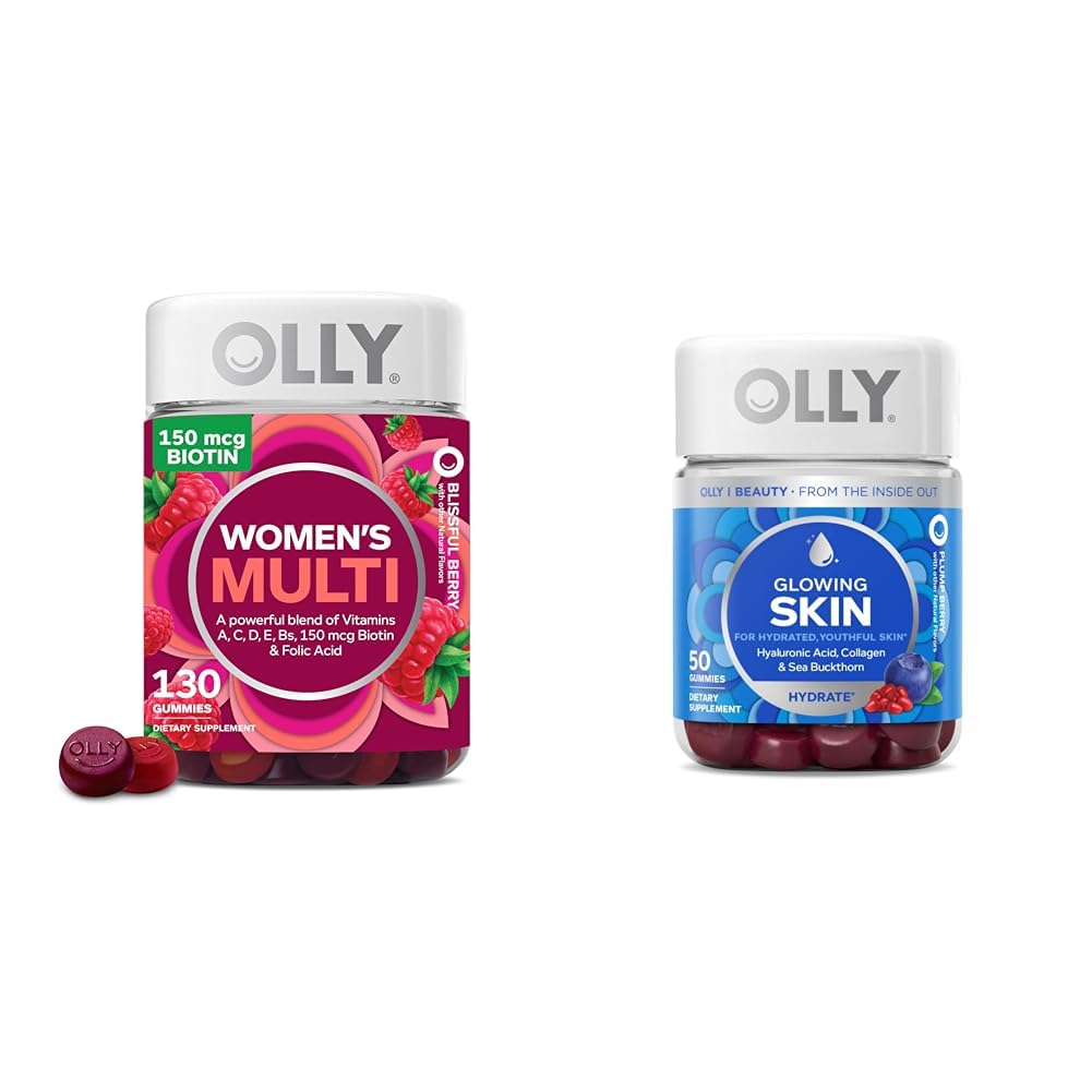OLLY Women's Multivitamin Gummy, Overall Health and Immune Support, Vitamins A, D, C, E, Biotin & Glowing Skin Gummy, 25 Day Supply (50 Count), Plump Berry, Hyaluronic Acid, Collagen