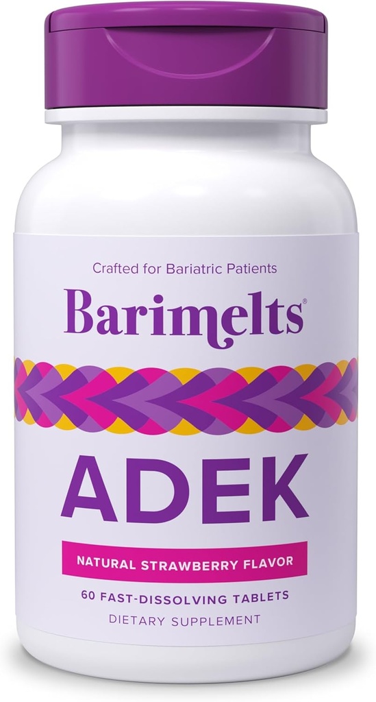 Barimelts ADEK - 60 Fast-Dis çözme Tabletleri (2-Month Supply) - Kadınlar Için Ücretsiz Bariatrik Vitaminler A, Vitamin D, Vitamin E & Vitamin K, Natural Strawberry Flavor