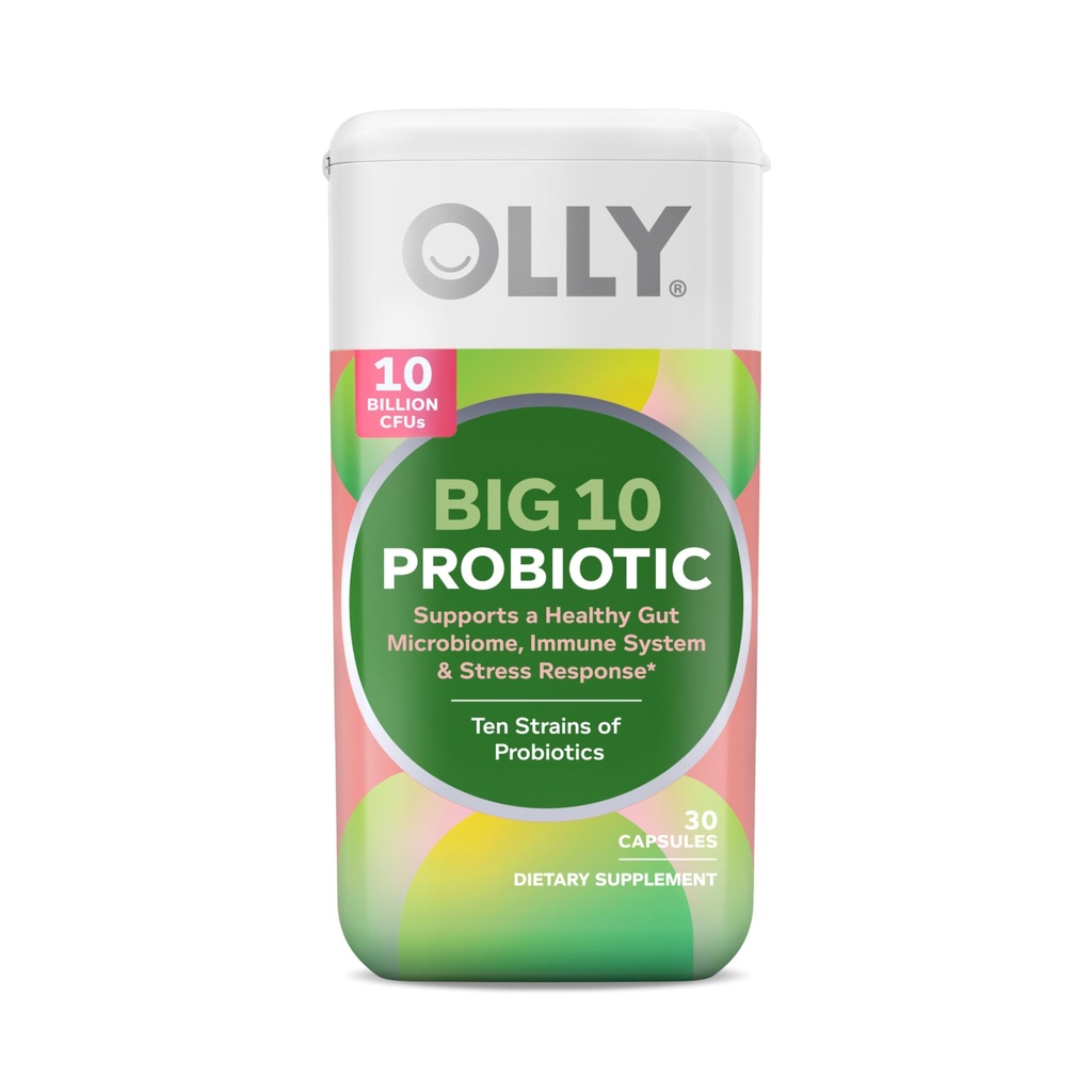 OLLY Big 10 Probiotic, Supports a Healthy Gut Microbiome,* 10 Billion CFUs, 30 Day Supply - 30 Count