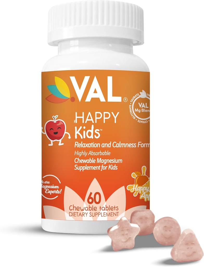 Çocuklar için Magnezyum | Yüksek Taht, Rahatlama ve Oda | Mg Glycinate, Citrate & Taurate | B6, D & C | Sugar-Free, Non-GMO | 60 Chewable Tabletler