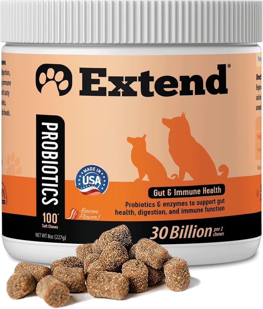 Extend® Probiotics for Dogs - Digestive Health, Immune, Allergy & Skin Support - Μείωση γαστρικής διαταραχής, Bloating, Δυσκοιλιότητα, Διάρροια - Φυσικό, Κλινικά-Proven, Κατασκευασμένο στις ΗΠΑ