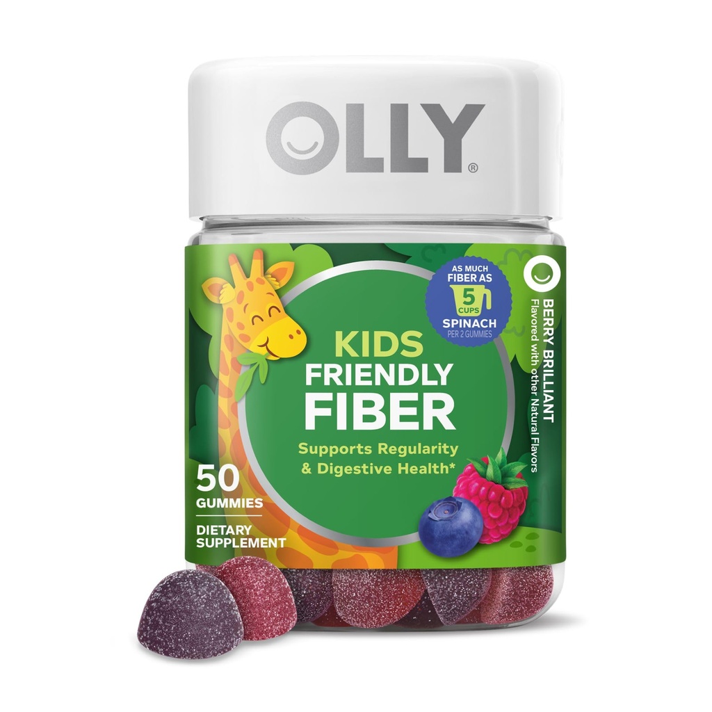 OLLY Kids Friendly Fiber Gummy, Digestion Support,* 3g Prebiotic Fiber FOS, Kids Chewable Supplement, Berry Brilliant Flavored, 25 Day Supply - 50 Count