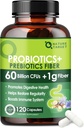 Probiotics for Women & Men Digestive Health with Prebiotic Fiber - Fiber Supplement with 60 Billion Probiotic for Regularity & Gut Cleanse - Υποστηρίζει περιστασιακή δυσκοιλιότητα - 120 κάψουλες Veggie