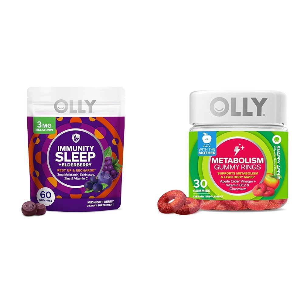 OLLY Immunity Sleep Gummy 60 Count & Metabolism Gummy Rings 30 Count Bundle