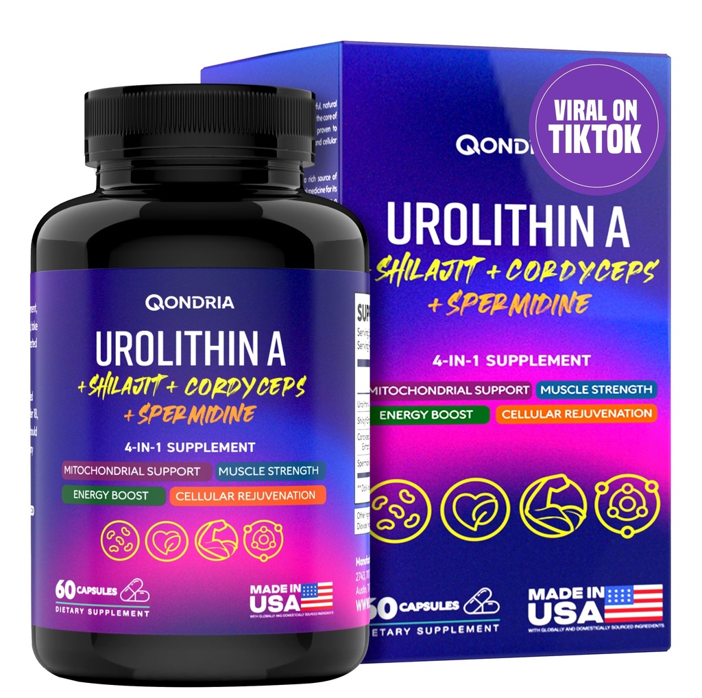 Urolithin A Supplement 500mg with 4-in-1 Power Blend of Spermidine 10mg, Shilajit 300mg & Cordyceps 400mg Per Serving - Boosts Cellular Energy, Strength, Longevity, Immunity & Healthy Aging