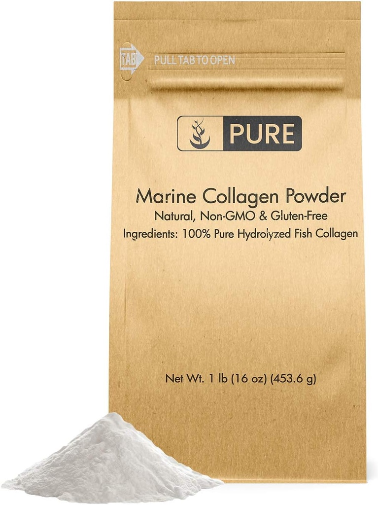 Pure Original Materialss Marine Collagen Toz (1 lb) Natural & Unflavored, Protein,, Resealable Bag