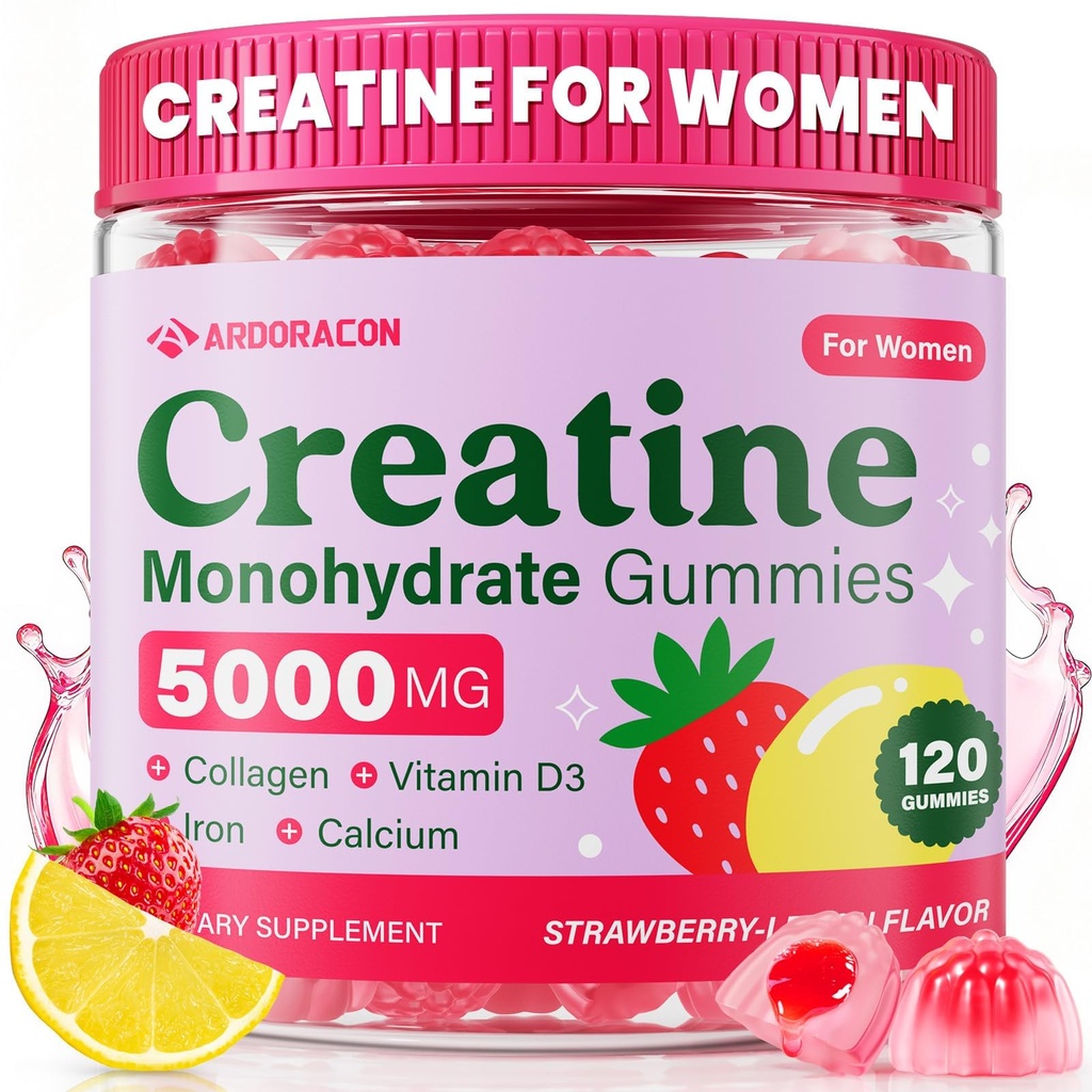 Creatine for Women, Creatine Monohydrate Gummies with Collagen, Vitamin D3 & Calcium for Muscles, Booty & Energy, Flavored Sugar Free Creatine Gummies Post & Pre Workout Supplements for Women, 120 Ct