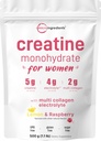 Micro Ingredients Creatine for Women | 5,000mg Micronized Creatine Monohydrate Powder + Multi Collagen, Electrolytes, Biotin, Vitamin C & Hyaluronic Acid | Lemon Raspberry | Sugar-Free, Non-GMO