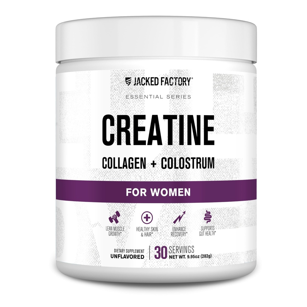 Jacked Factory Kadınlar için Kreagen + Colostrum ile Çalışma Performansı, Lean Muscle Büyüme, Sağlıklı Saç, Skin, & Nails - 30 Hizmet, Unflavored