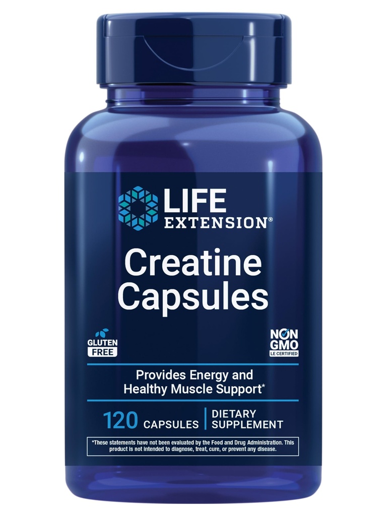 Life Extension Kretine Capsules – Kretine Monohidrat – Güçlü, Lean Kas, Sağlıklı Endurance – Non-GMO, Gluten-Free – 120 Capsules