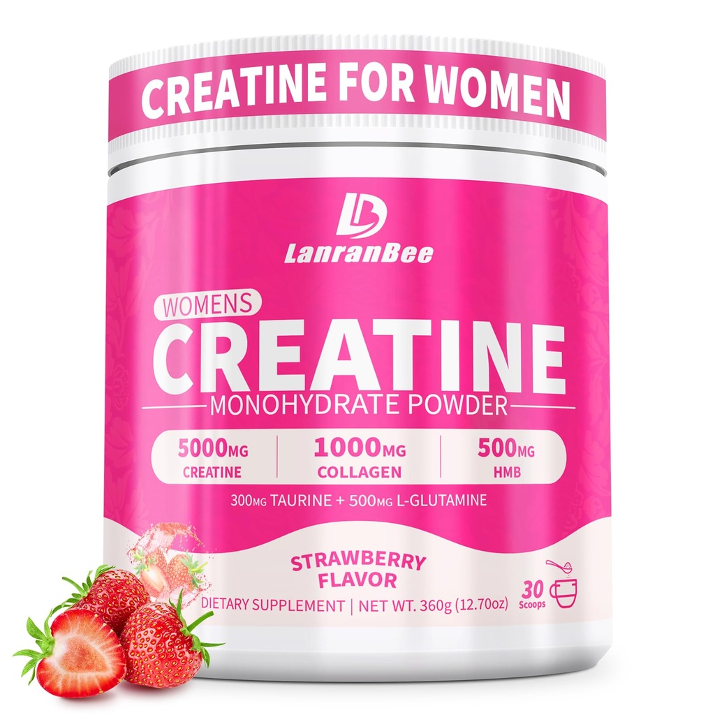 LanranBee Tinatine HMB for Women 5g Micronized Kreagen Pre Workout Supplement for Muscle Support Energy & Endurance Sugar Free,Strawberry Flavor 30 Servisler