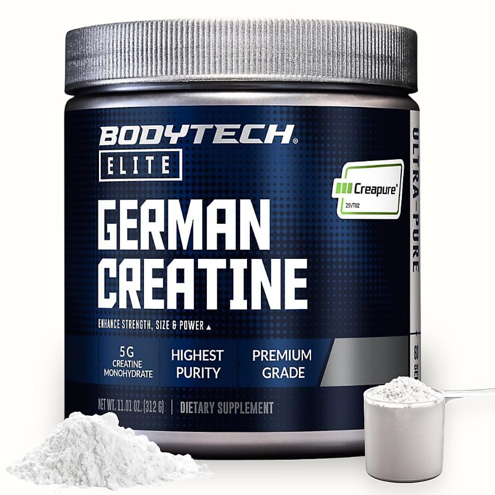 BodyTech Elite German Creatine with Creapure®, Creatine Monohydrate Powder for Strength, Size & Power, 5g per Serving, Unflavored, Gluten Free, 11.01 oz, 60 Servings