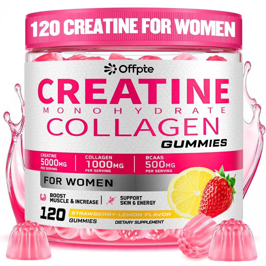 Creatine for Women, 5000mg Creatina Monohidratada Gummies with Collagen & BCAAs for Muscle Recovery, Energy & Skin, Chewable Post-Workout Supplement, Sugar-Free, No Bloating, 4 Gummies Per Day