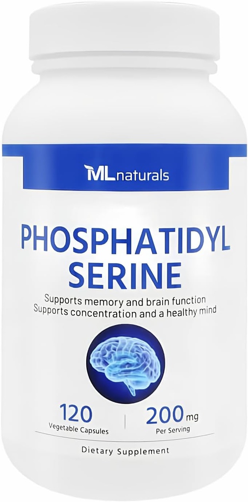 ML Naturals Phosphatidyl Serine 200 mg (Standart) 120 Sebze Capsules. Memory & Brain Function, Non-GMO, NSF-Cerized & cGMP-Compliant