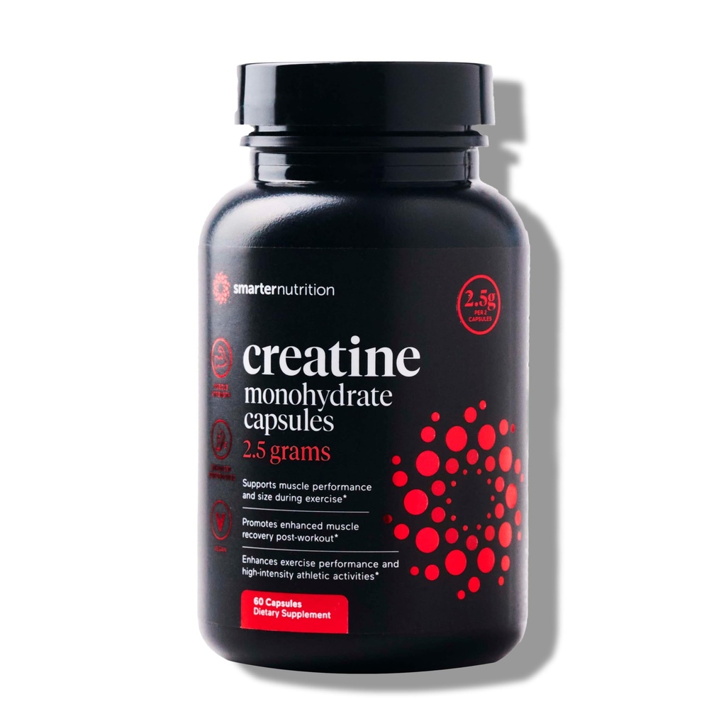 SMARTERNUTRITION Creatine Monohydrate Pills with 2500mg (2.5g) Per Serving, Vegan Capsules - Pre & Post Workout Recovery Support, Promotes Muscle Mass &. Endurance - 60 Count[30-Day Supply]