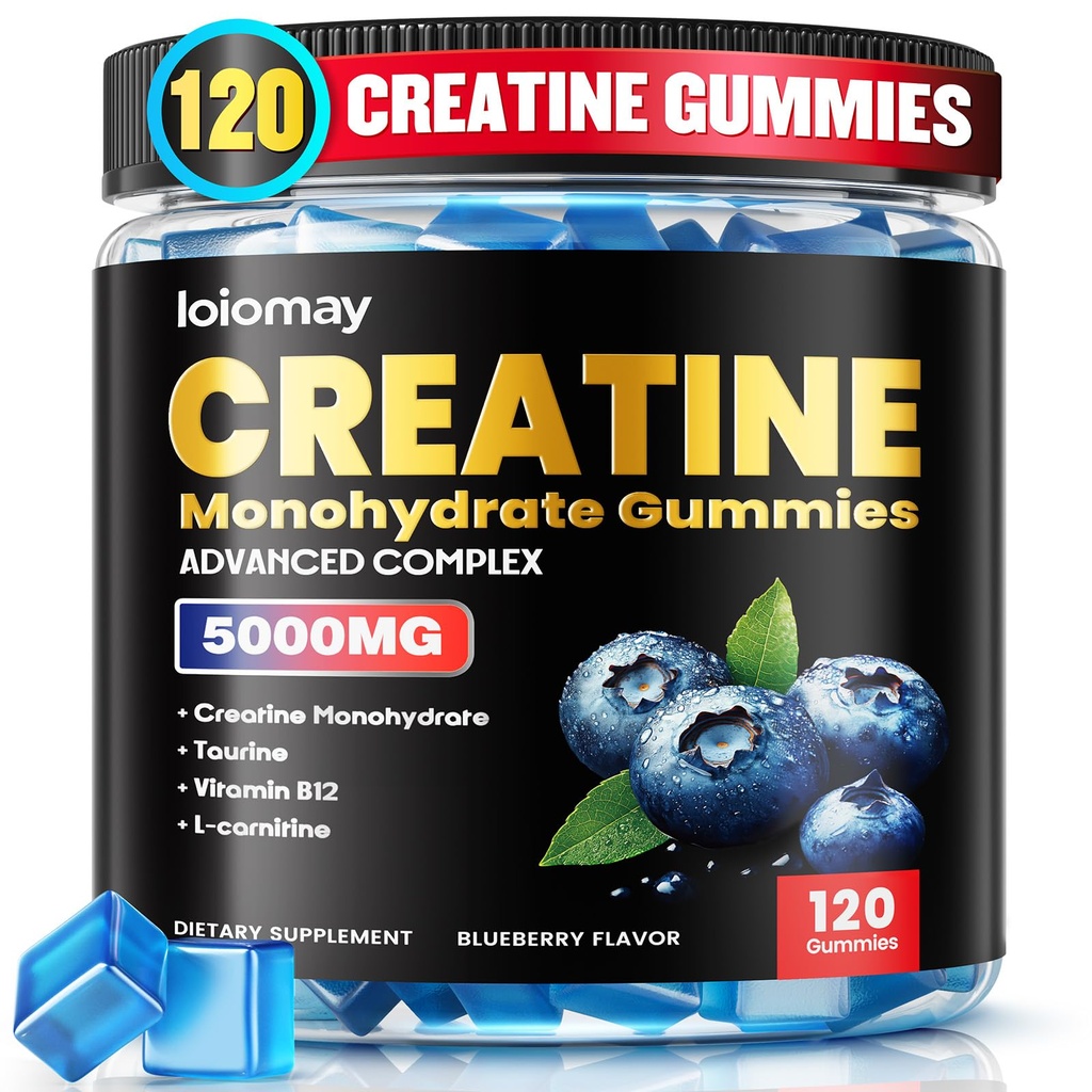Creatine Gummies for Men & Women, 5-in-1 Complex with Taurine, L-Carnitine, Vitamin B12 & B6 Support Muscle, Strength & Recovery, 5g Creatine Monohydrate Gummies Post & Pre Workout Supplements, 120 Ct