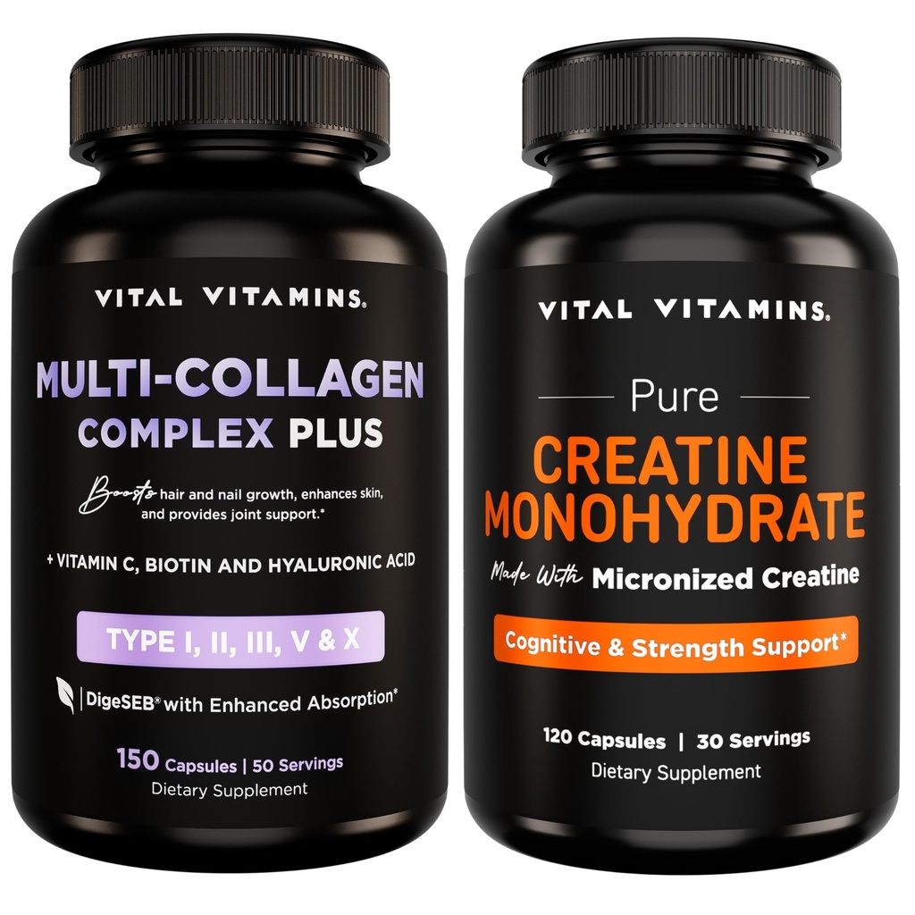 Vital Vitamins Multi Collagen Complex Plus 150 ct + Creatine Monohydrate Capsules 120 ct