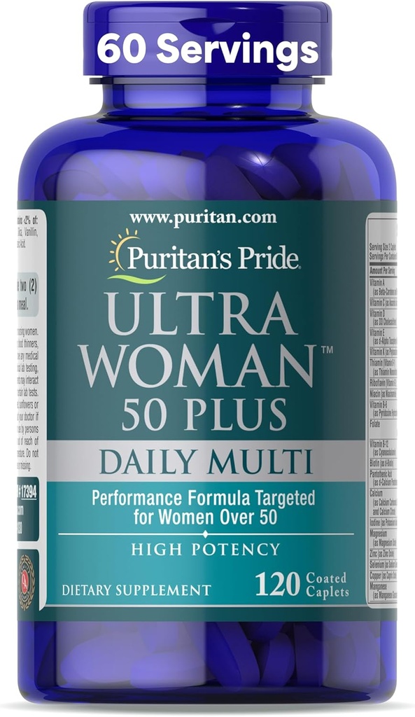 Puritan's Pride Ultra Woman 50 Plus High Potency Performance Time Daily Multivitamin with çinko, Diyetary Supplement for Health Aging & Cellular Energy Production, 2 Ay Supply, 120 Count Count Count Count