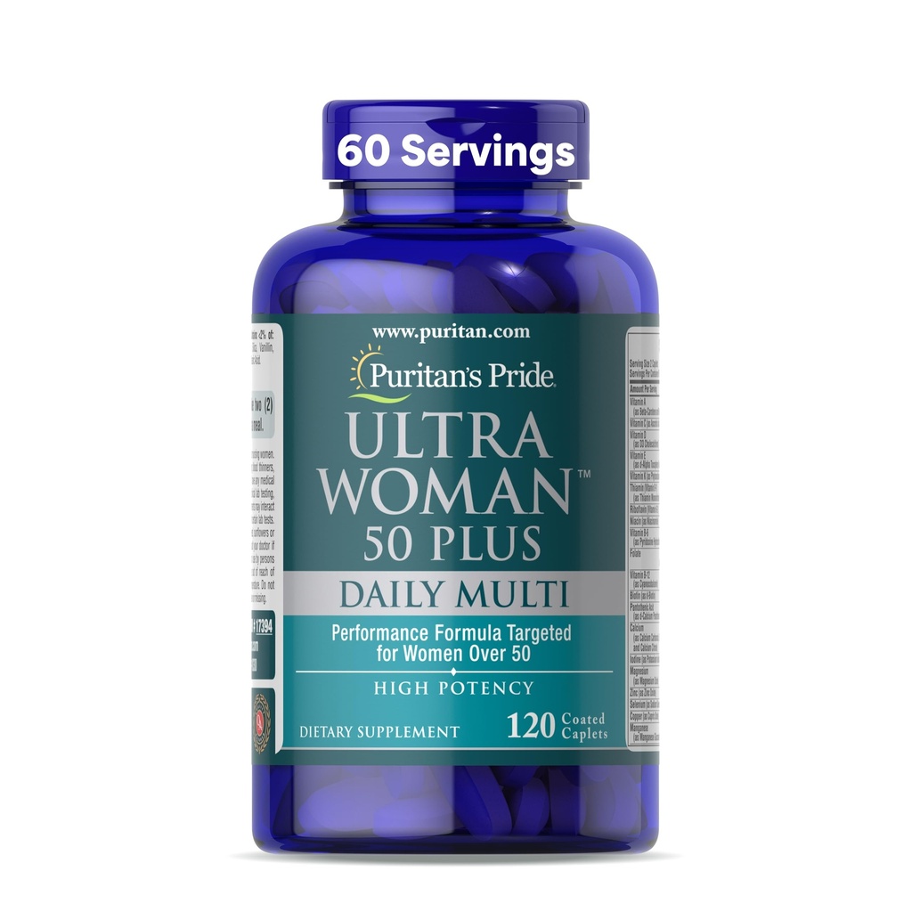 Puritan's Pride Ultra Woman 50 Plus High Potency Performance Time Daily Multivitamin with çinko, Diyetary Supplement for Health Aging & Cellular Energy Production, 2 Ay Supply, 120 Count Count Count Count