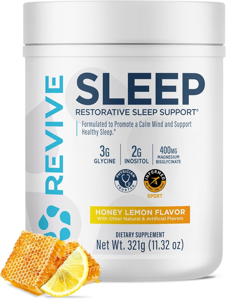 Revive MD Sleep Support Supplement for Yetişkinler, Honey Lemon - Sleep Supplements with Magnezyum (Glycinate), Inositol, Glycine & L-Theanine - Discovers Relaxation & Sleep Health
