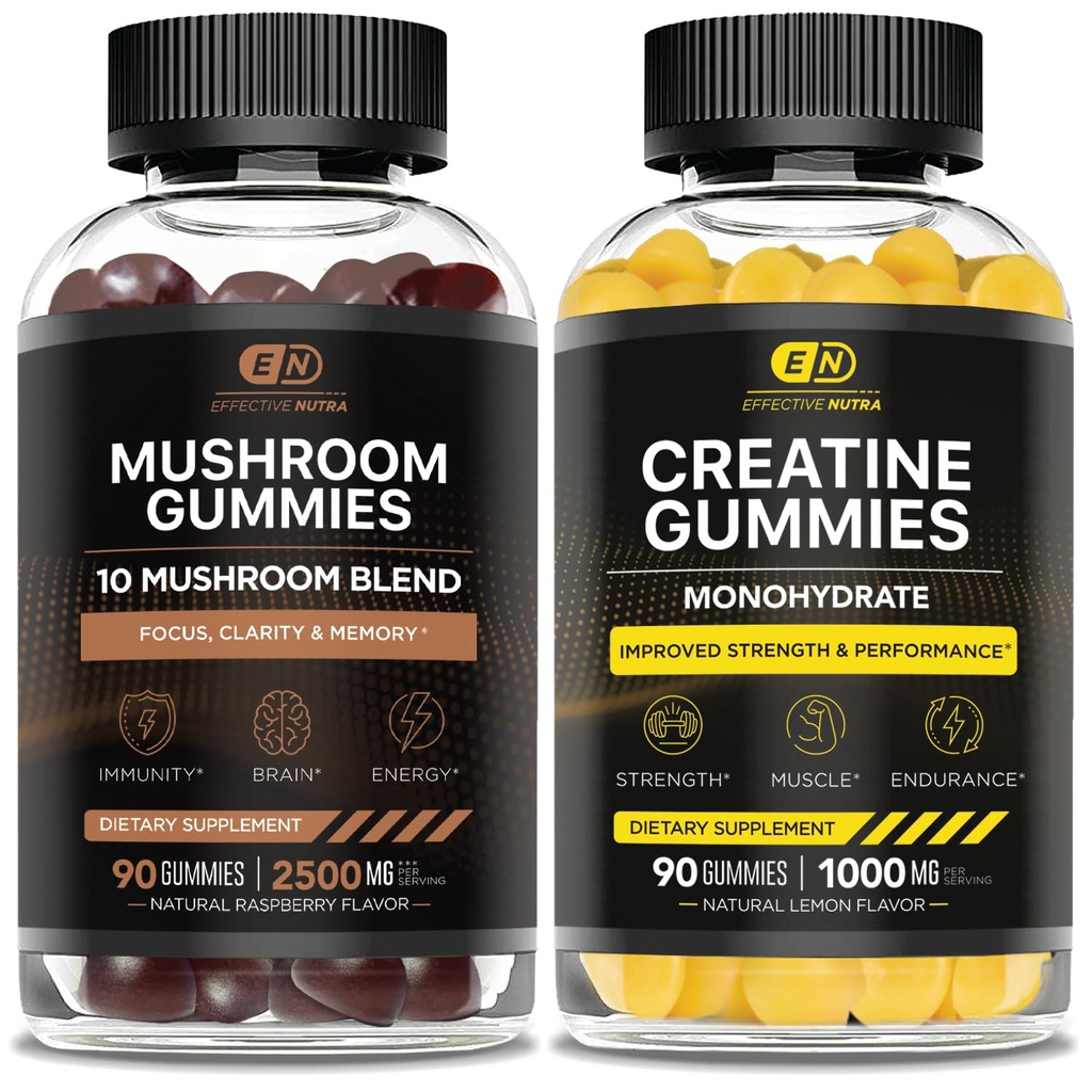 EFFECTIVE NUTRA Mushroom Gummies 90ct & Creatine Monohydrate Gummies 90ct