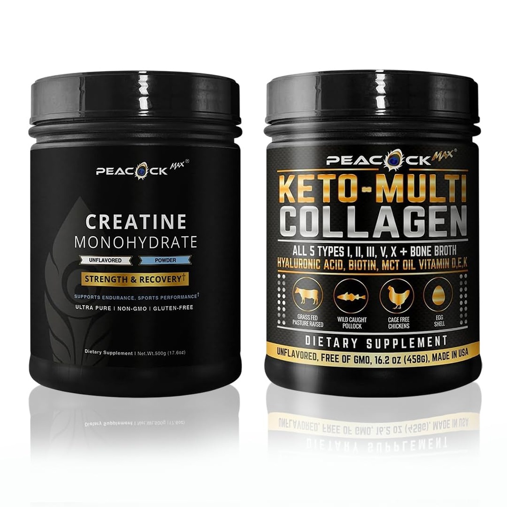 Creatine Monohydrate Powder (500g) and Keto Multi Collagen Peptides (16.2 oz) Bundle – Unflavored - Gluten Free, Non GMO, Lactose & Soy Free