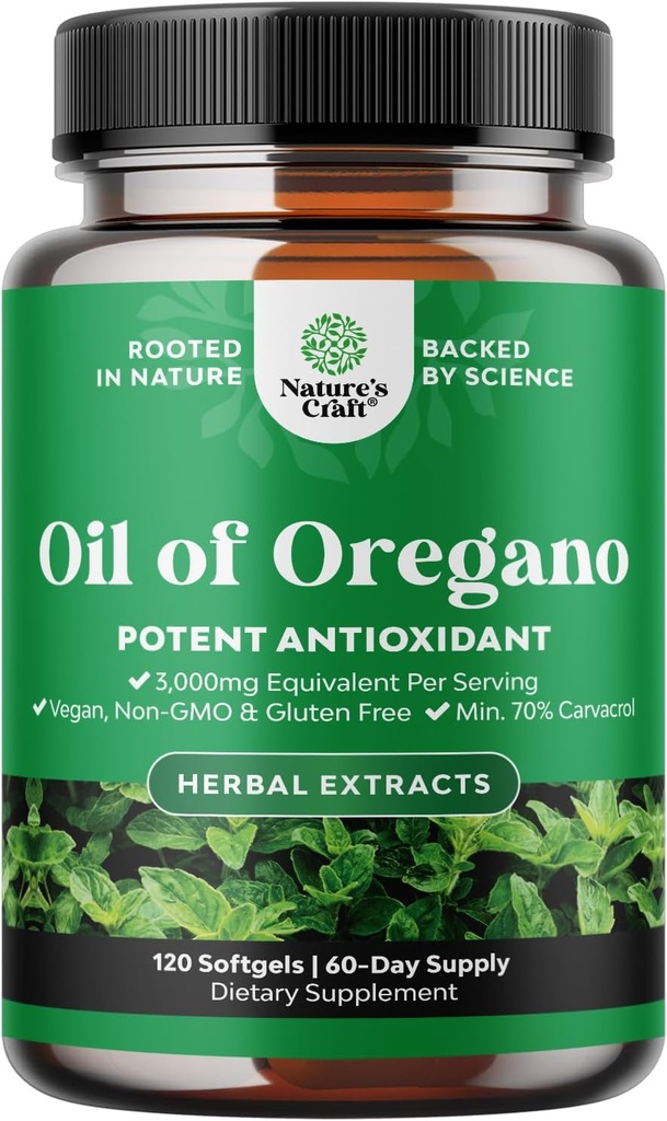 Wild Oregano Oil Softgels - Super Tempd Softgels Oil of Oregano with Carvacrol% 70 for Digestion & Immune Support - Herbal Supplements For Intestine Cleanse, Body Detox & Repair - 120 Ct