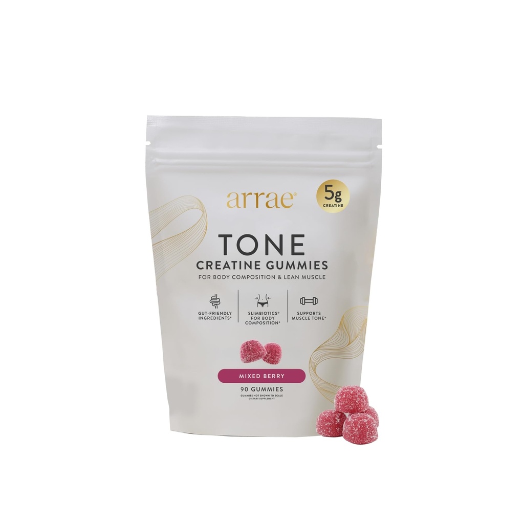 Arrae Tone Gummies – Creatine Monohydrate 5g for Women – Support Lean Muscle, Strength & Recovery – Hormone-Friendly Muscle Toning Supplement – Mixed Berry Flavor – 90 Count