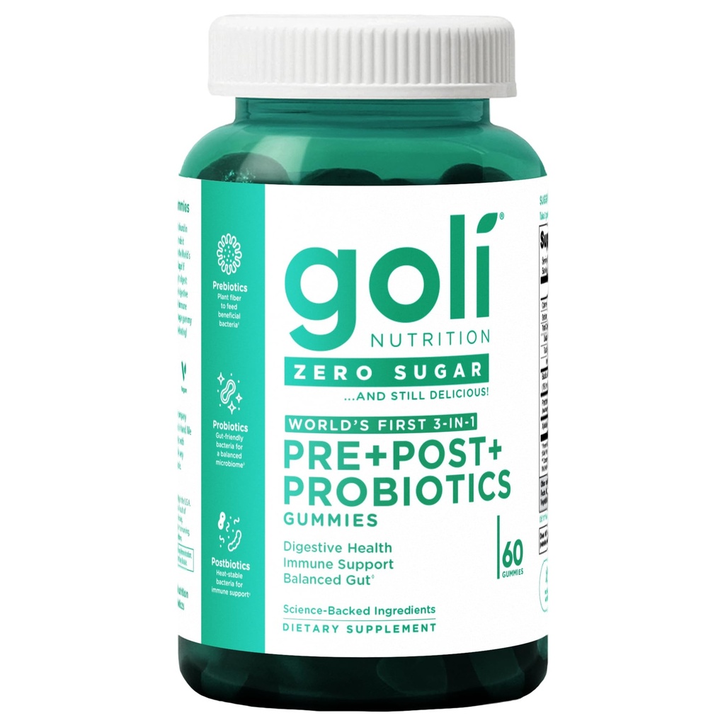 Goli Zero Sugar Pre Pro Postbiotic Gummies - Worlds First 3-in-1 with DE111, XOS, MCC1849 - No Sugar Alcohols - Vegan, Keto-Friendly, Non-GMO