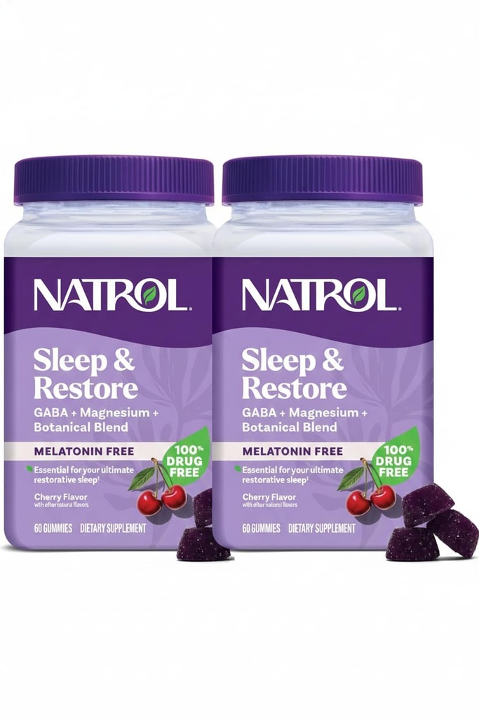Natrol Sleep & Restore Magnesium Glycinate Blend Gummies, Magnesium for Sleep Aids for Adults, Melatonin-Free, Cherry Flavored, 30 Day Supply, 60 Gummies (Pack of 2)