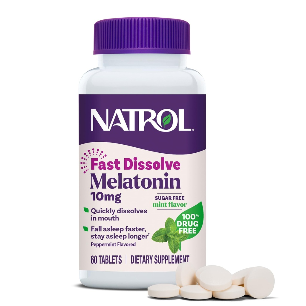 Natrol Melatonin 10mg Fast Dissolve Tablets - Peppermint Flavor, 60 Count, Sleep Support, Fast Dissolve Melatonin for Adults, 60-Day Supply