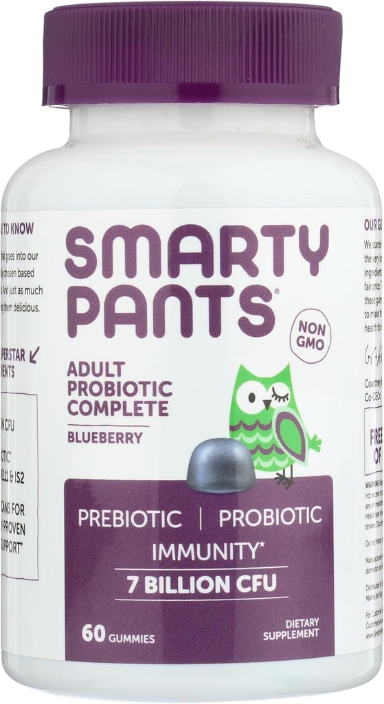 SmartyPants Men's & Women's Probiyotik Immunity Gummies: Prebiyotiks & Probiyotiks for Digestive Health & Immune Support Supplement, Gluten Free, Vegan, Blueberry Flavor, 60 Count (30 Day Supply)