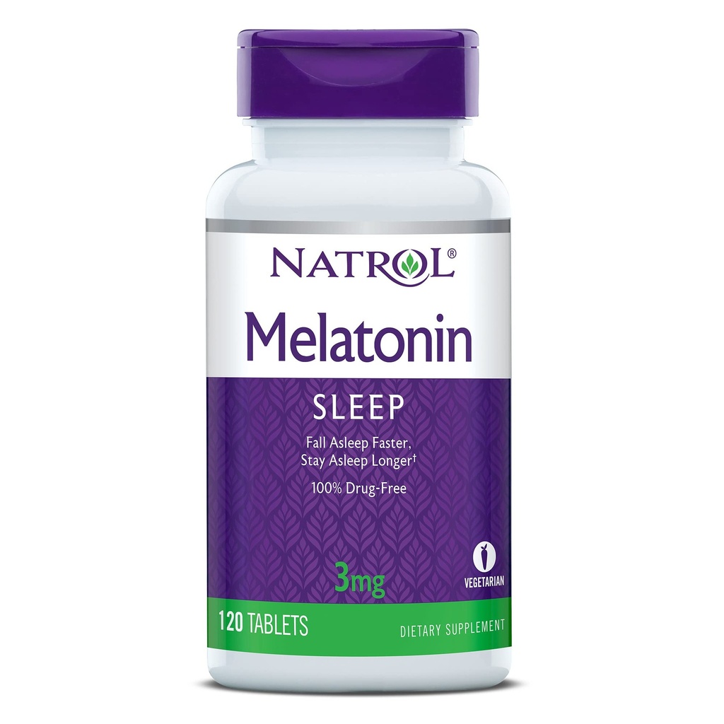 Natrol 3mg Melatonin Sleep Aid Tablets, Fall Asleep Faster, Stay Asleep Longer, 99% Pure Melatonin, Dietary Supplement, 120 Count