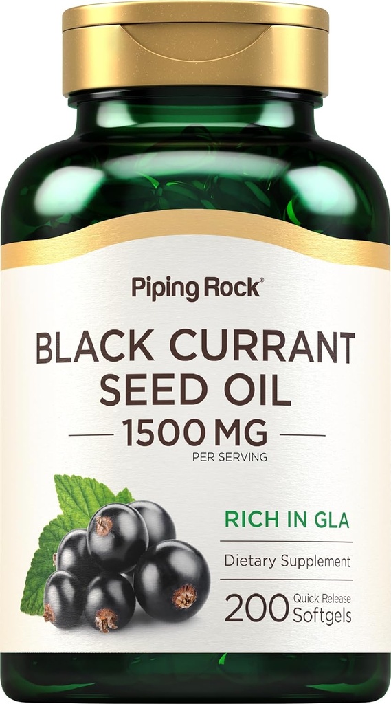 Piping Rock Black Currant Seed Oil Softgel Capsules | 1500 mg | 200 Kont | Gamma Linolenic Acid (GLA) | Non-GMO, Gluten Free Supplement