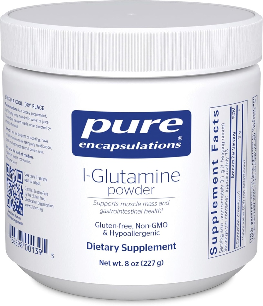 Saf Encapsulations L-Glutamine Toz - Immune and Digestive Support, Gut Health and Lining, Metabolism, and Muscle Support* - Pure Free-Form L-Glutamine - 8 Ounces