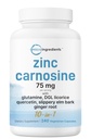 Zinc Carnosine 75mg, 240 Veggie Capsules | 10-in-1 Zinc Supplements for Men & Women with Glutamine, DGL Licorice, Quercetin, Slippery Elm Bark, & Ginger Root | Non-GMO, Gluten Free