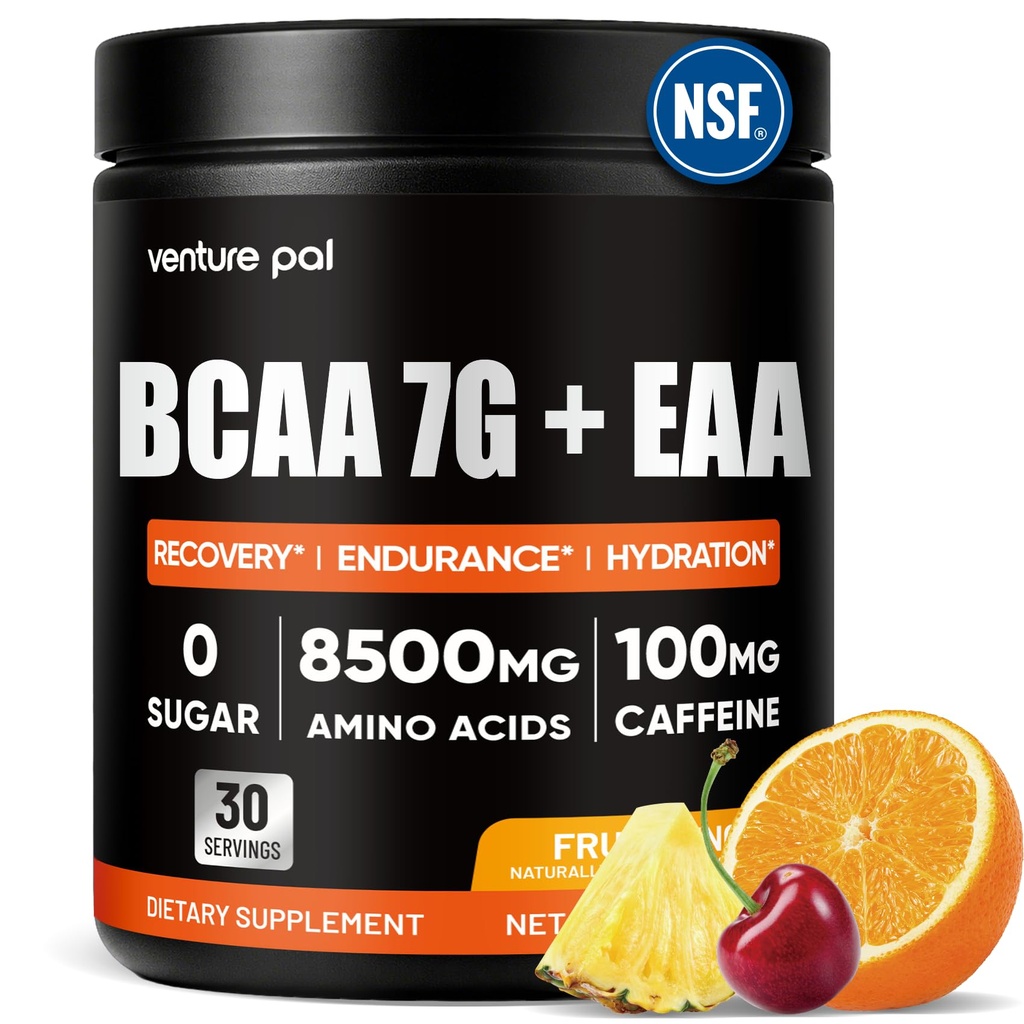 Sugar Free 7g BCAA + EAA Powder | Supports Muscle Recovery, Growth, Strength & Endurance – 9 Essential Amino Acids with L-Glutamine, Caffeine, Vitamin & Electrolyte for Energy & Hydration, Gluten Free