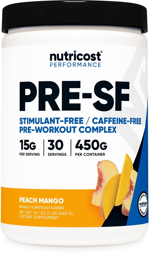 Nutricost Stim-Free Pre-Workout, 30 Servings (Peach Mango) - Caffeine Free, Stimulant Free, Non-GMO, Gluten Free