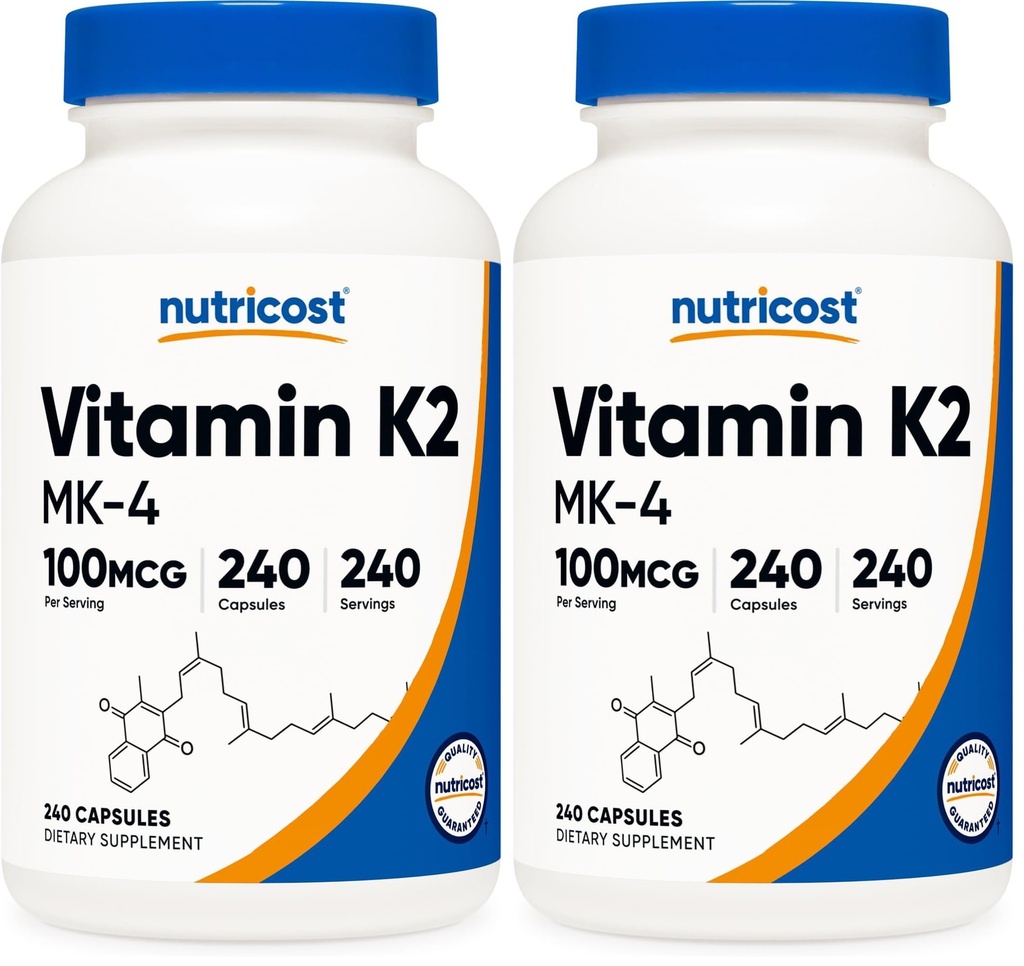 Nutricost Vitamin K2 (MK4) 240 Capsules (100mcg) - Gluten Free and Non-GMO (Pack of 2)
