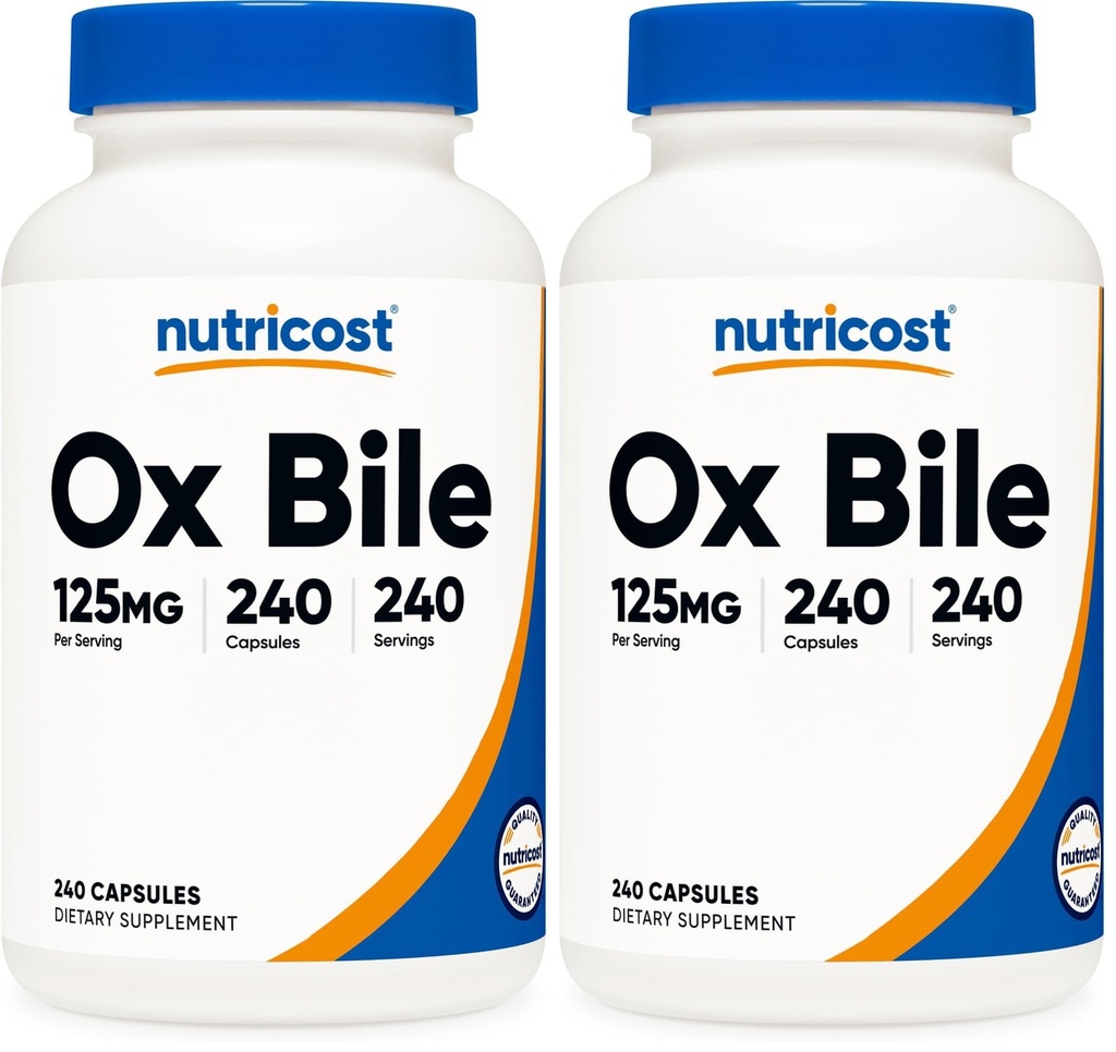 Nutricost Ox Bile Capsules 125mg, 240 Capsules - Non-GMO (Pack of 2)