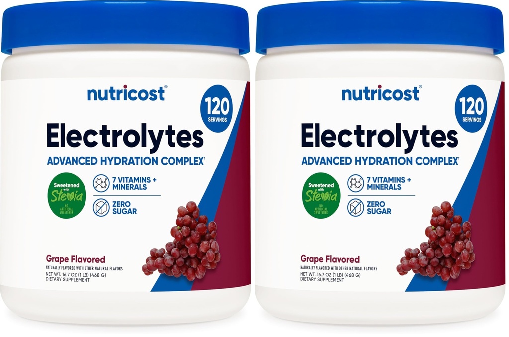 Nutricost Electrolyte Complex Powder (120 Servings, Grape) - Hydration Supplement Drink Mix with Vitamins and Minerals (Pack of 2)