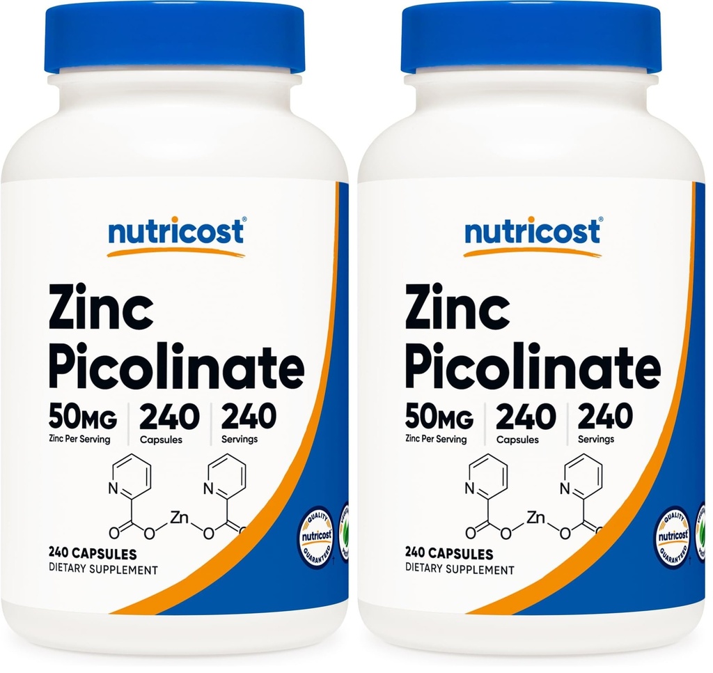 Nutricost Zinc Picolinate 50mg, 240 Vegetarian Capsules - Gluten Free and Non-GMO (240 Caps) (Pack of 2)