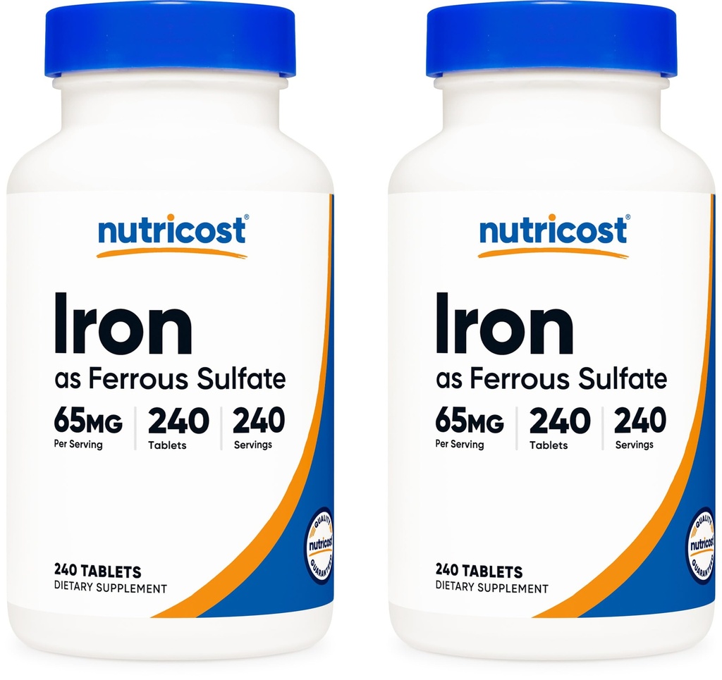 Nutricost Iron (As Ferrous Sulfate) 65mg, 240 Tablets - Non-GMO, Gluten Free (Pack of 2)