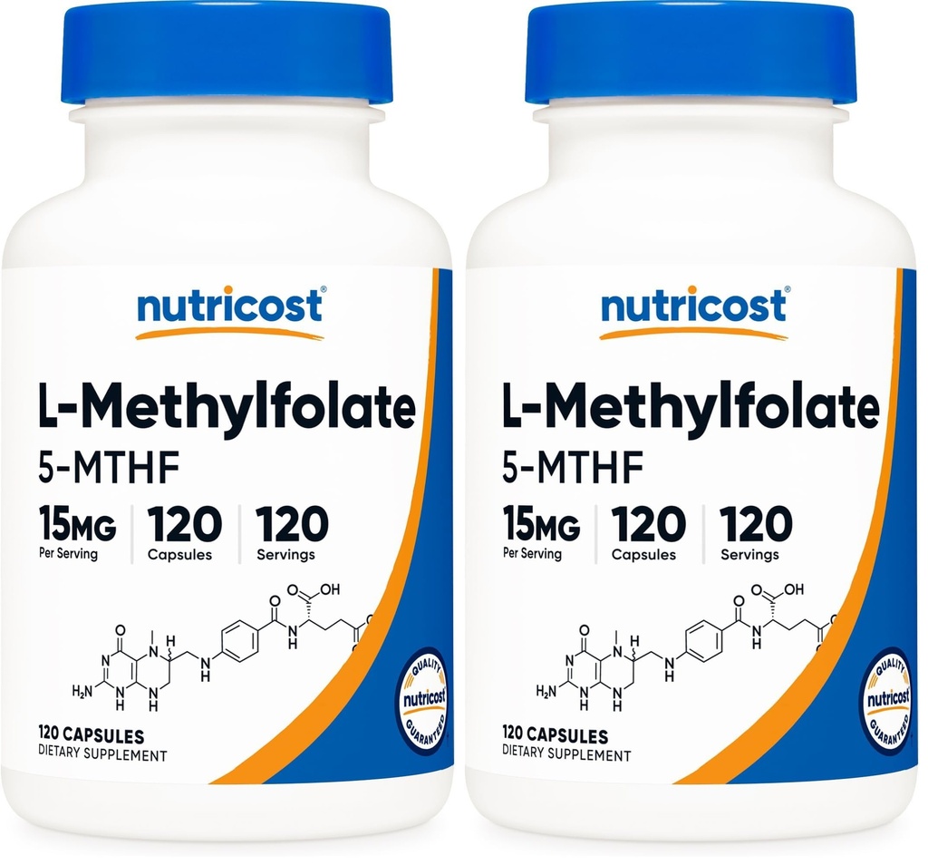 Nutricost L-Methylfolate 15mg, 120 Capsules (5-MTHF) - Vegan, Non-GMO, Gluten Free (Pack of 2)