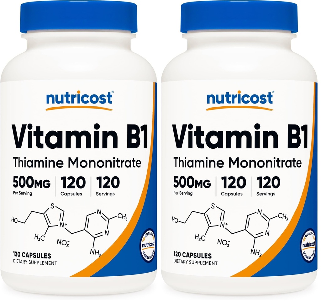 Nutricost Vitamin B1 (Thiamine) 500mg, 120 Capsules (Pack of 2)