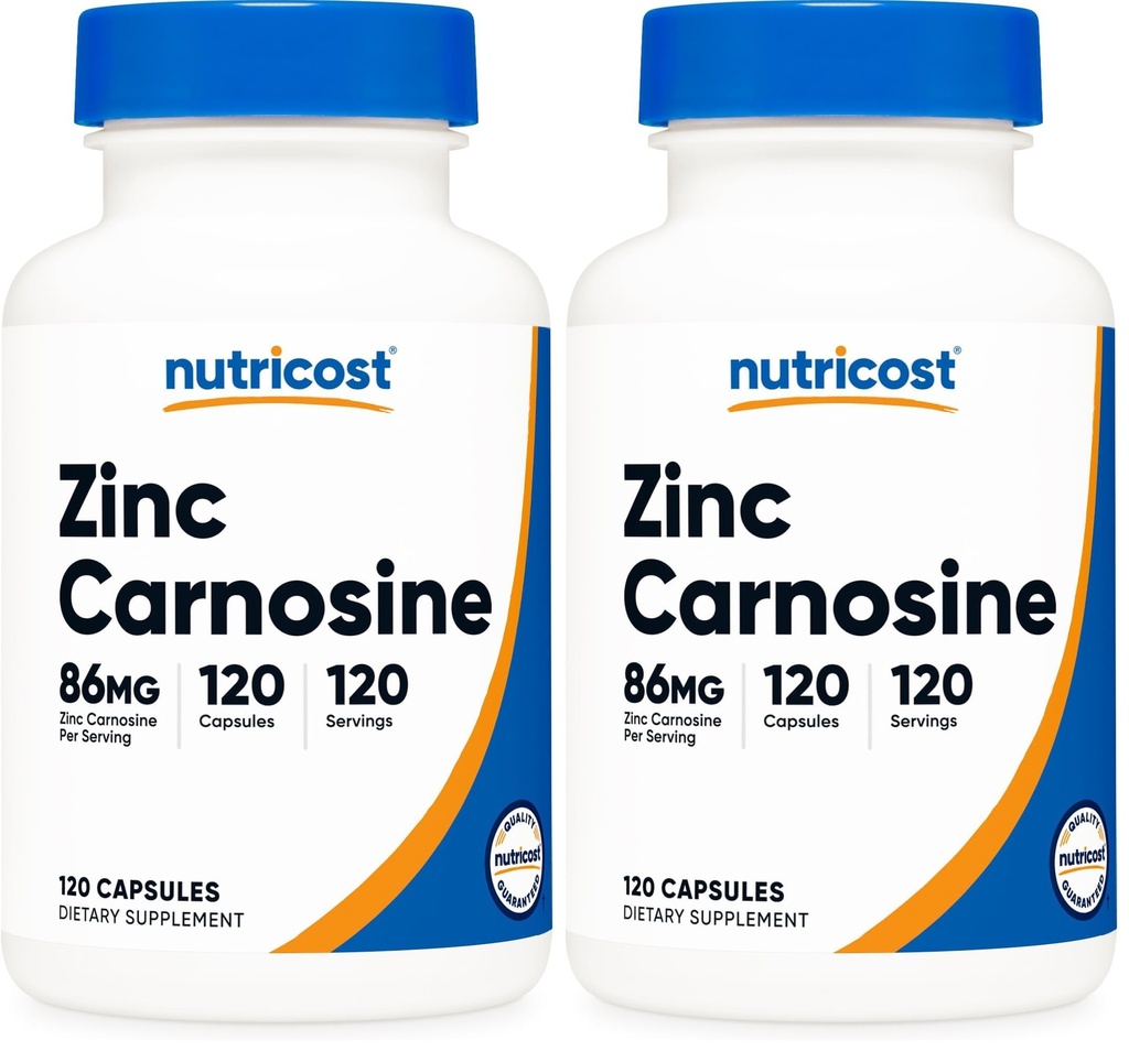 Nutricost Zinc Carnosine 86mg, 120 Capsules - Non-GMO, Gluten Free, Zinc L-Carnosine Supplement (Pack of 2)
