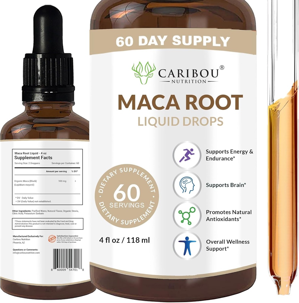 Maca Root Liquid Drops | Premium Organik Maca Root Extract | Maca Supplement for Advancedd Mood & Vitality | 60 Servisler | 4 Fl Oz Oz
